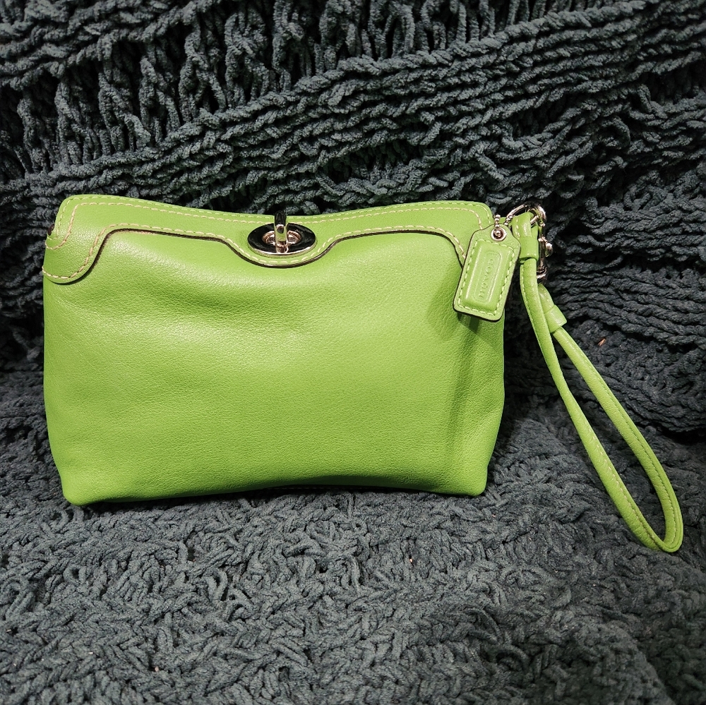 Coach Green Foldover Turnlock Wristlet